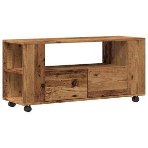 vidaXL TV-b&auml;nk med hjul &aring;ldrat tr&auml; 102x34,5x43 cm konstruerat tr&auml;