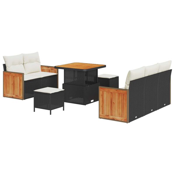 vidaXL Tr&auml;dg&aring;rdsoffset med kudde 10 pcs Svart och kr&auml;m konstrotting