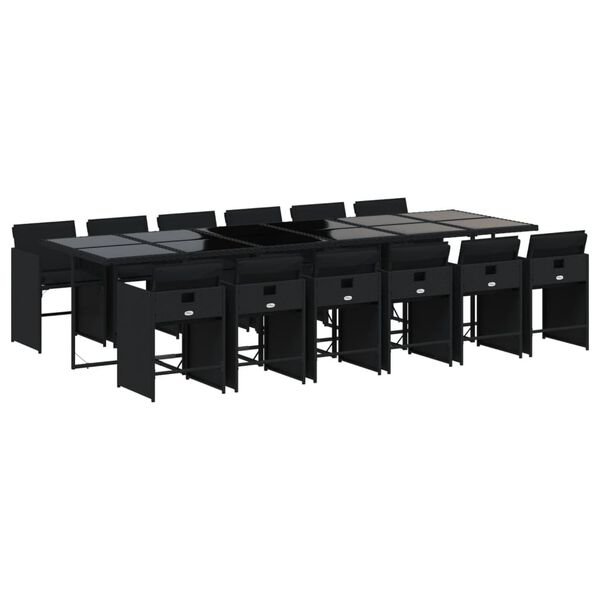 vidaXL Matgrupp f&ouml;r tr&auml;dg&aring;rden med dynor 13 delar svart konstrotting