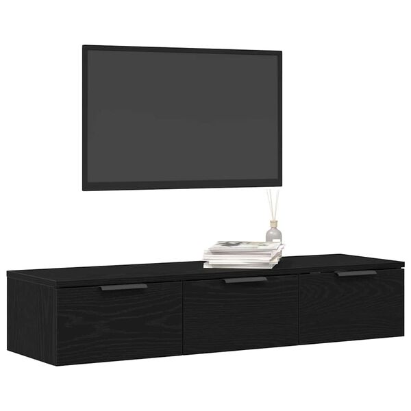 vidaXL Väggskåp med låda Svart Ek 102 x 30 x 20 cm Konstruerat trä