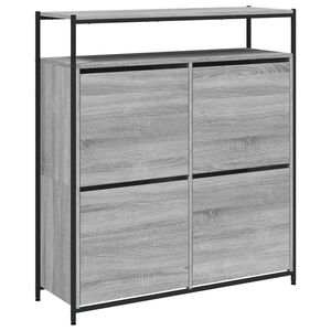 vidaXL Skosk&aring;p med 4 flip-l&aring;dor gr&aring; sonoma 100x34x112 cm