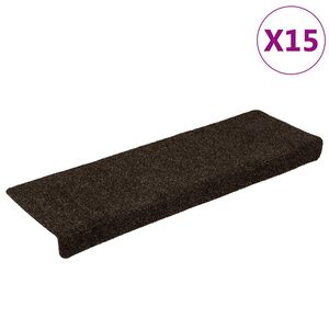 vidaXL Trappmattor sj&auml;lvh&auml;ftande 15 st 65x21x4 cm m&ouml;rkbruna rektangul&auml;ra kanter