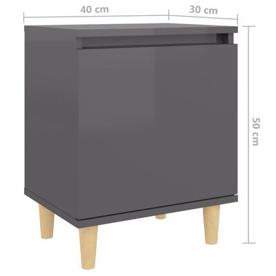 vidaXL Sängbord med massiva ben 2 st grå högglans 40x30x50 cm