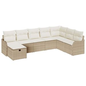 vidaXL Tr&auml;dg&aring;rdsoffset med kudde med lagring 8 pcs Beige Poly rattan