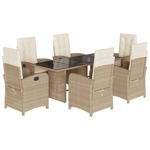 vidaXL Matgrupp f&ouml;r tr&auml;dg&aring;rden med dynor 7 delar beige konstrotting