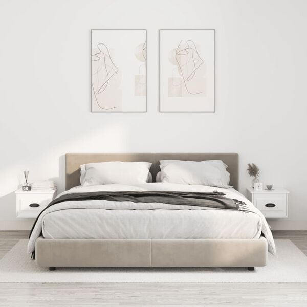 vidaXL V&auml;ggmonterade s&auml;ngbord 2 st vit h&ouml;gglans 41,5x36x28 cm