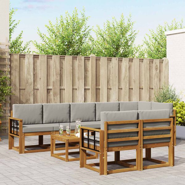 vidaXL Utomhussoffset med kudde 9 pcs Naturlig och Ljus Gr&aring;