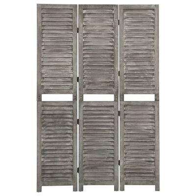 vidaXL Rumsavdelare 3 paneler grå 106,5x166 cm massivt trä