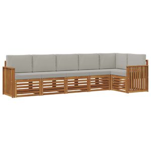 vidaXL Sektionsoffgrupp 6 pcs Naturlig och Ljus Gr&aring; Massivt Akaciatr&auml;