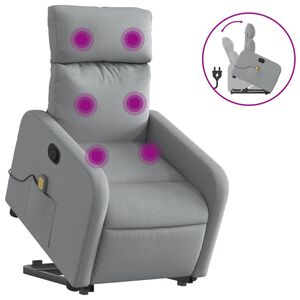 vidaXL Massagef&aring;t&ouml;lj med uppresningshj&auml;lp ljusgr&aring; tyg