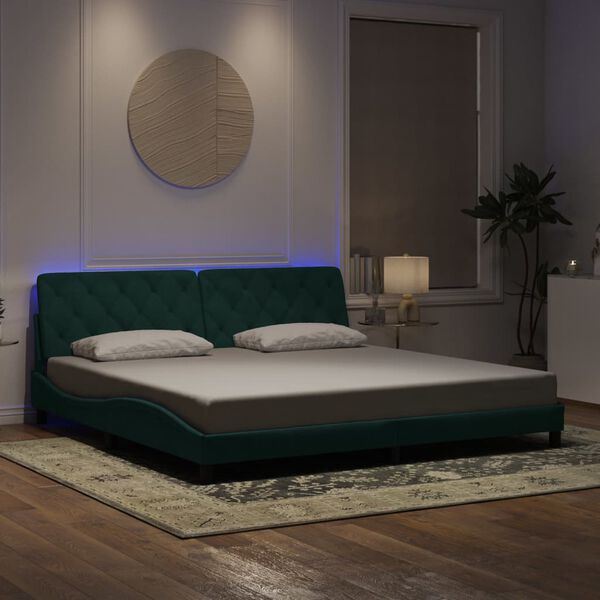 vidaXL Bed Frame with LED without Mattress Dark Green 200x200 cm Velvet