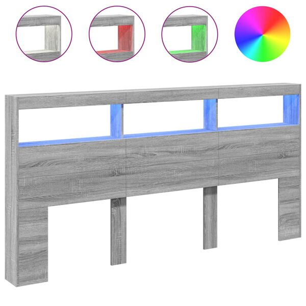 vidaXL S&auml;nggavel med LED gr&aring; sonoma 200x17x102 cm