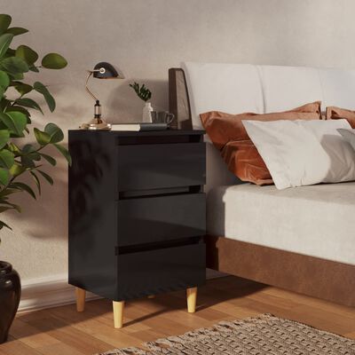 vidaXL Sängbord med ben i massivt trä 2 st svart högglans 40x35x69 cm