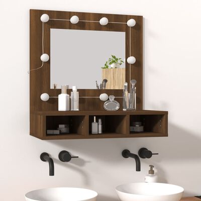 vidaXL Spegelskåp med LED brun ek 60x31,5x62 cm