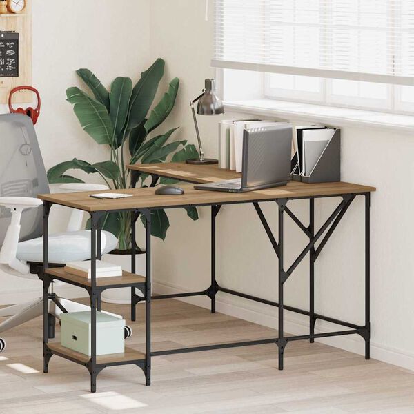 vidaXL Skrivbord Artisan Ek 139 x 139 x 75 cm Konstruerat tr&auml;