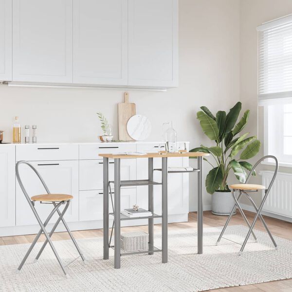 vidaXL Barm&ouml;bler 3 delar gr&aring; och brun konstruerat tr&auml; och j&auml;rn