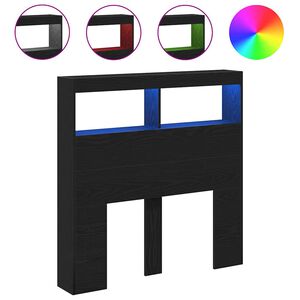 vidaXL Sk&aring;p till s&auml;nggavel med LED svart ek 100x17x102 cm