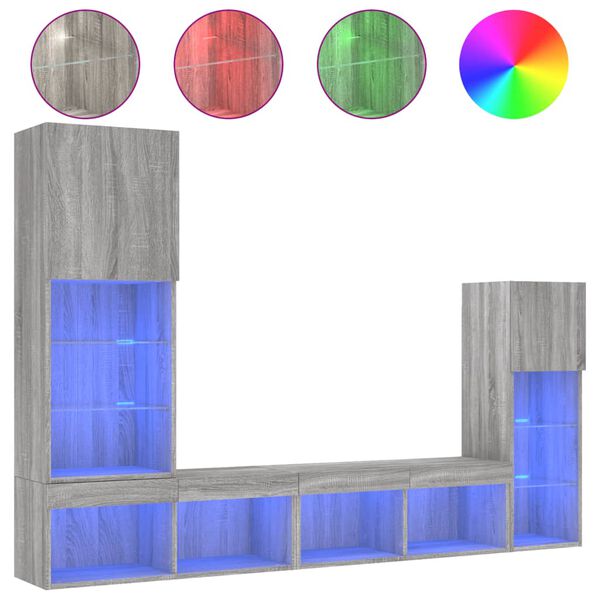 vidaXL Tv-b&auml;nk 4 delar LED gr&aring; sonoma konstruerat tr&auml;