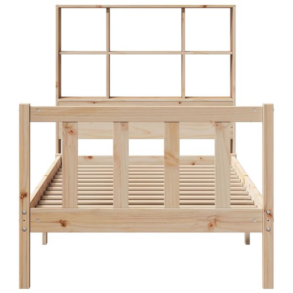 vidaXL S&auml;ng med bokhylla utan madrass 90x200cm massiv furu