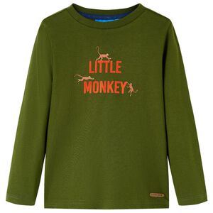 T-shirt med l&aring;nga &auml;rmar f&ouml;r barn m&ouml;rk khaki 104