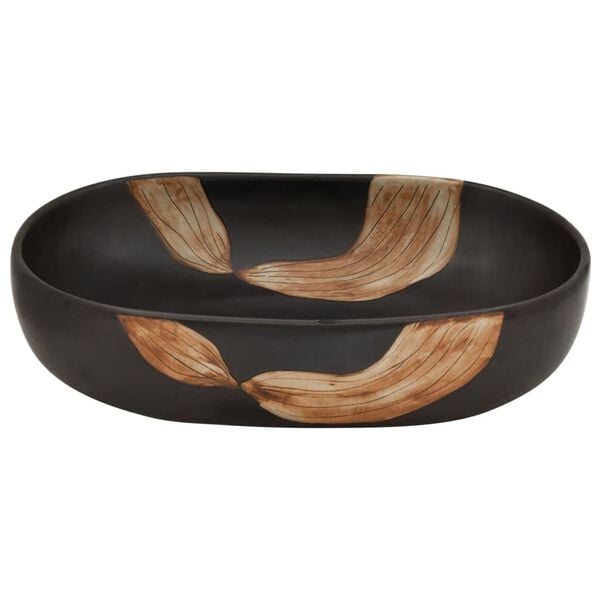 vidaXL Handfat svart oval 59x40x14 cm keramik