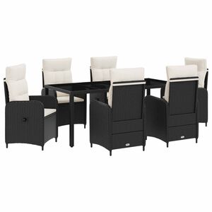 vidaXL Utomhusmatbord 7 pcs Svart och kr&auml;mvit 190 x 90 x 75 cm