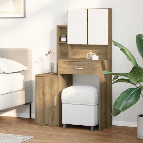 vidaXL Sminkbord med låda artisan ek 80 x 35 x 132 cm Konstruerat trä