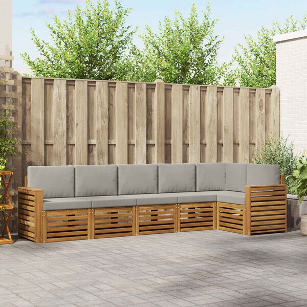 vidaXL Sektionsoffgrupp 6 pcs Naturlig och Ljus Gr&aring; Massivt Akaciatr&auml;