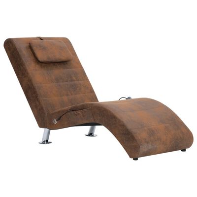 vidaXL Massageschäslong med kudde brun konstmocka