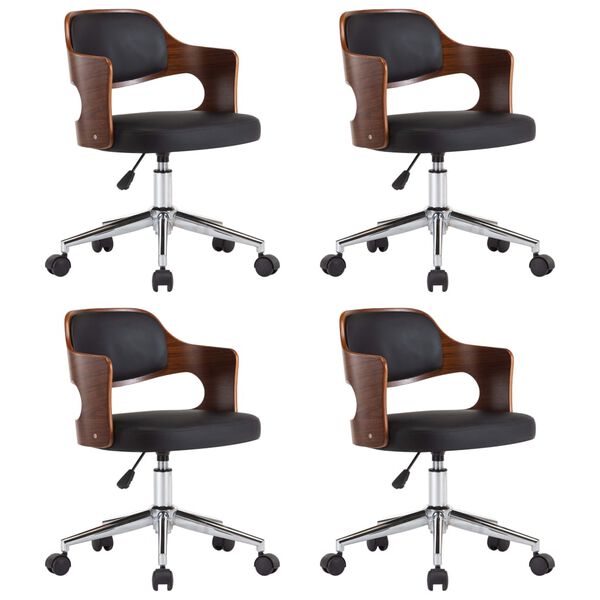 vidaXL Snurrbara matstolar 4 st svart b&ouml;jtr&auml; och konstl&auml;der