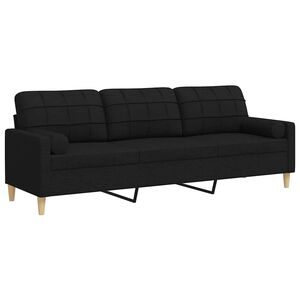 vidaXL 3-sitssoffa med prydnadskuddar svart 210 cm tyg