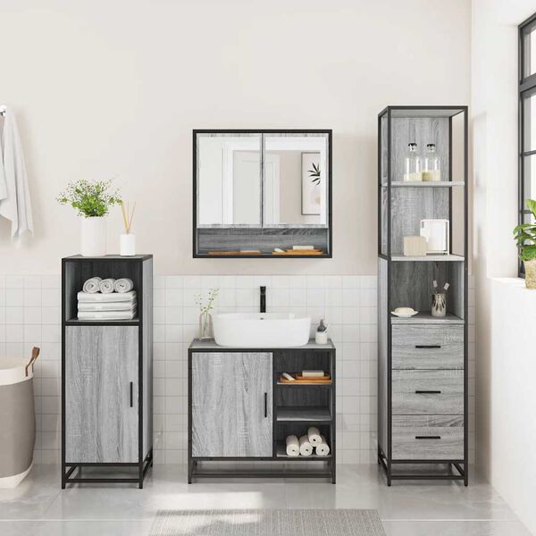 vidaXL Badrumsm&ouml;bler set 3 delar gr&aring; sonoma konstruerat tr&auml;