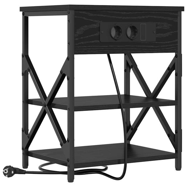 vidaXL Nattduksbord med hylla Svart Ek 41 x 31 x 51 cm Konstruerat tr&auml;