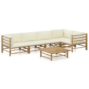 vidaXL Loungegrupp f&ouml;r tr&auml;dg&aring;rden med gr&auml;ddvita dynor 6 delar bambu