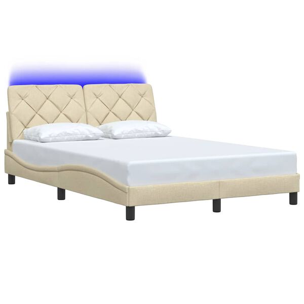 vidaXL Bed Frame with LED without Mattress Cream 140x190 cm Fabric