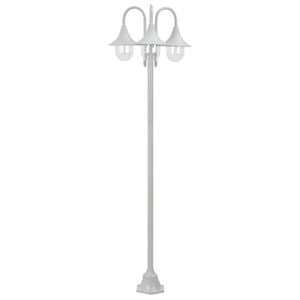 vidaXL Lyktstolpe f&ouml;r tr&auml;dg&aring;rd E27 220 cm aluminium 3 lyktor vit