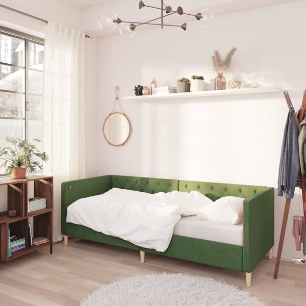 vidaXL Dagb&auml;dd med madrass USB m&ouml;rkgr&ouml;n tyg 90x200 cm