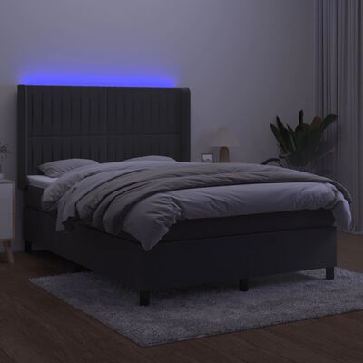 vidaXL Ramsäng med madrass & LED mörkgrå 140x200 cm sammet