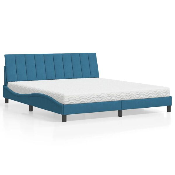 vidaXL Bed with Mattress "Hanko" Blue 180x200 cm Velvet