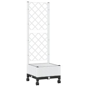 vidaXL Tr&auml;dg&aring;rdsplanterare med spalj&eacute; och hjul Vit 40 x 40 x 131,5 cm
