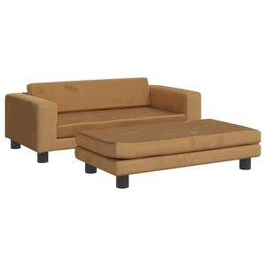vidaXL Barnsoffa med fotpall brun 100x50x30 cm sammet