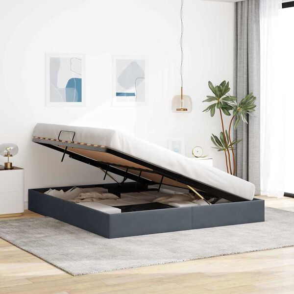 vidaXL F&ouml;rvaringss&auml;ng med madrass M&ouml;rkgr&aring; 160 x 200 cm Sammet