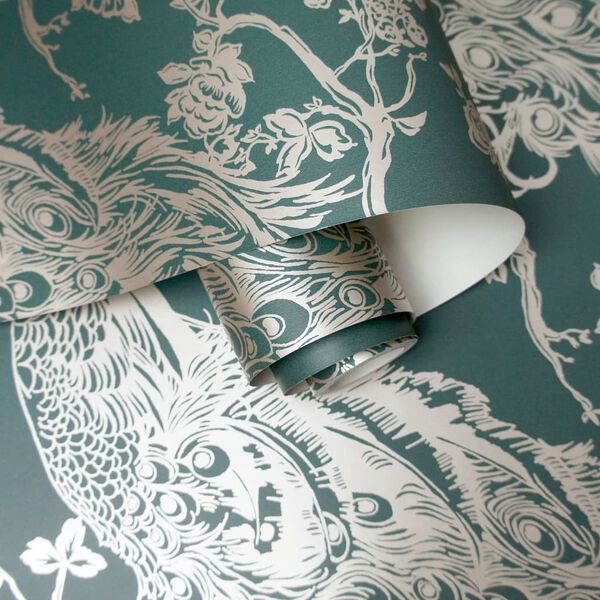 DUTCH WALLCOVERINGS Tapet p&aring;f&aring;gel gr&ouml;n och silver