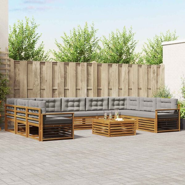 vidaXL Utomhussoffset 10 pcs Naturlig och Ljus Gr&aring; Massivt Akaciatr&auml;