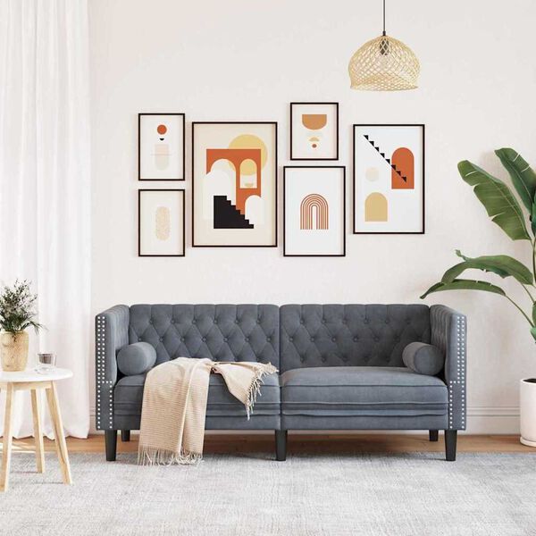 vidaXL Chesterfieldsoffa med kudde Mörkgrå 174 x 74.5 x 70.5 cm Sammet