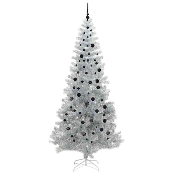 vidaXL Julgran med 300 LED-lampor med stativ Silver 240 cm PET