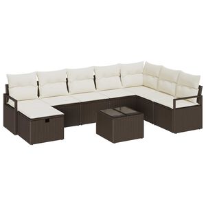 vidaXL Trädgårdsoffset 9 pcs Brun Poly rattan