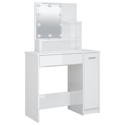 vidaXL Sminkbord med LED vit högglans 86,5x35x136 cm
