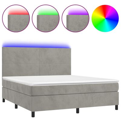 vidaXL Ramsäng med madrass & LED ljusgrå 180x200 cm sammet