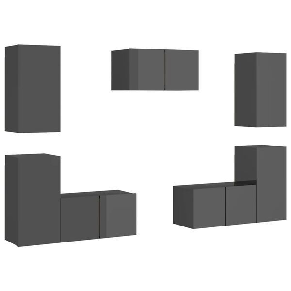 vidaXL TV-sk&aring;p 7 delar gr&aring; h&ouml;gglans konstruerat tr&auml;